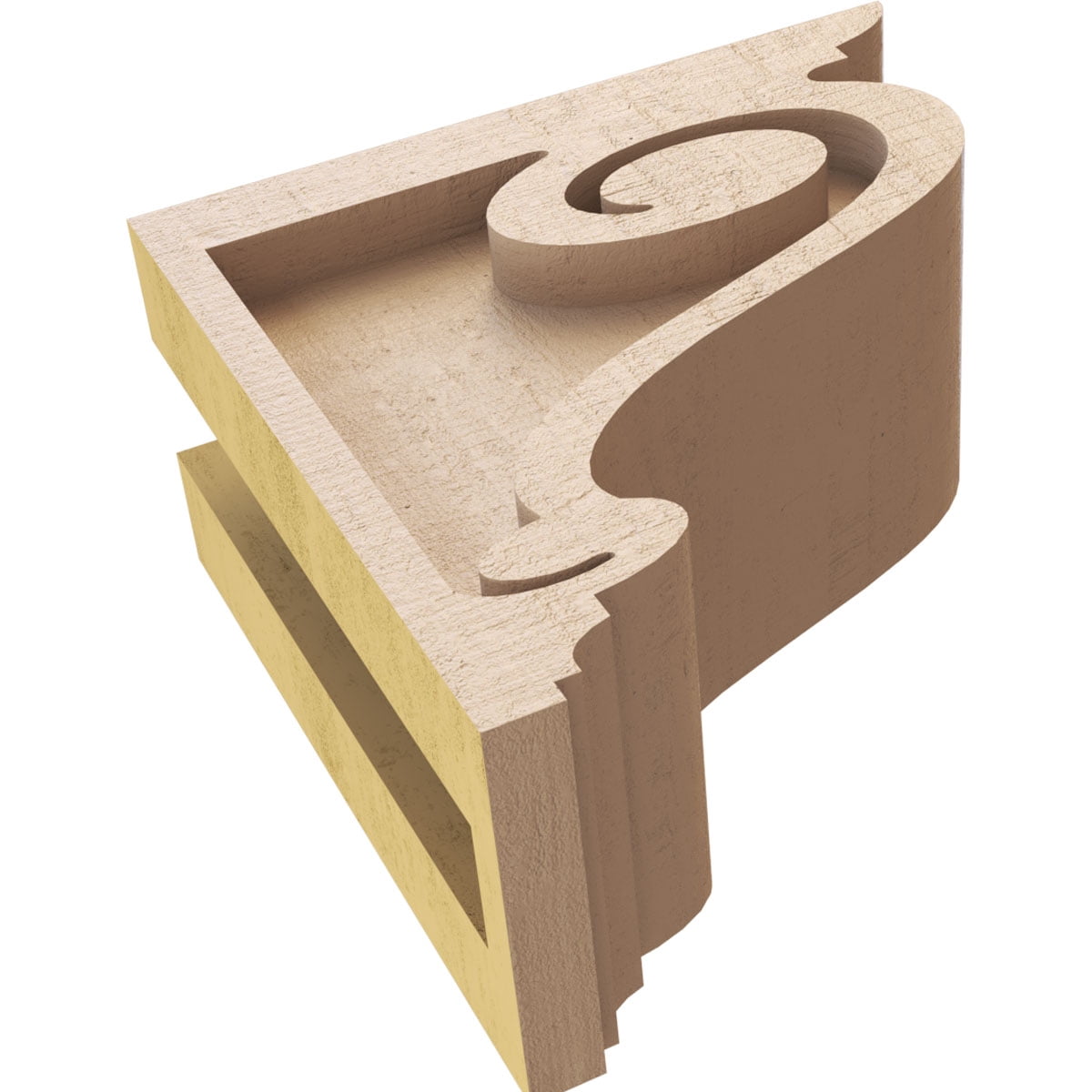 3"W x 6"D x 6"H Classic Scroll Rough Cedar Woodgrain TimberThane Corbel, Primed Tan