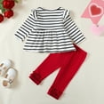 thumbnail image 3 of KIMI BEAR Newborn Baby Girls Outfits 6-9 Months Winter Sprint Clothes Sets Ruffle Long Sleeves Pullover Top Striped Heart Print Top Solid Color Pants Sets Red, 3 of 8