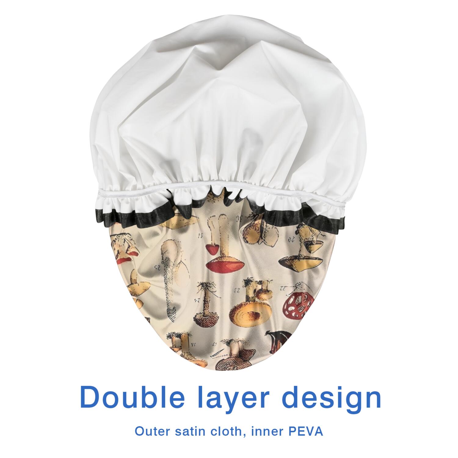 Shower Caps,Brown Mushroom Label Light Pattern Waterproof Shower Cap for Women 4 Pieces,Double Reusable Hair Cover for Shower PEVA Elastic Stretch Hem
