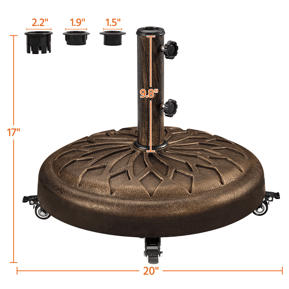 Renwick 20" Heavy Duty Patio Market Umbrella Base with Castors, Bronze