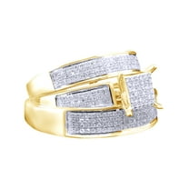 AFFY White Natural Diamond Engagement & Wedding Square Trio Band Ring Set In 10k Yellow Gold (0.53 Cttw)