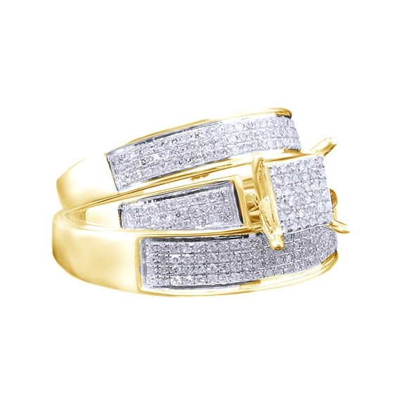 AFFY White Natural Diamond Engagement & Wedding Square Trio Band Ring Set In 10k Yellow Gold (0.53 Cttw)