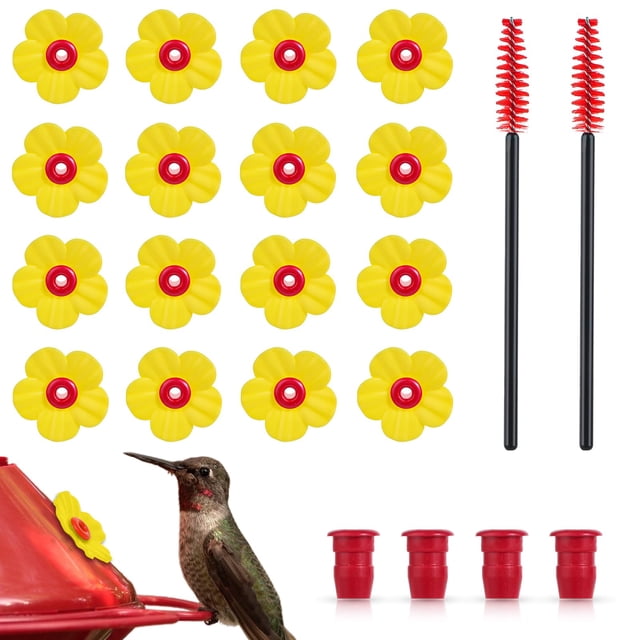Comederos para colibríes de repuesto para flores, 16 unidades, con 2 cepillos