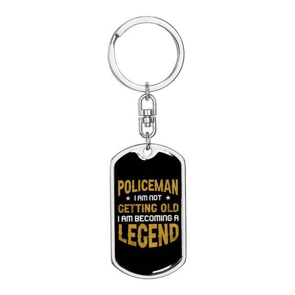 Policeman Becoming A Legend Stainless Steel or 18k Gold Premium Swivel Dog Tag Keychain