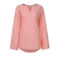 thumbnail image 7 of Women Summer Tops Women Solid Color Long Sleeve Comfortable Breathable V-Neck Shirt Tops Shirt Size Womens Long Athletic Tees V Neck Blouse Sleeve for Leggings T Shirts for Leggings Scrub Pink L, 7 of 7