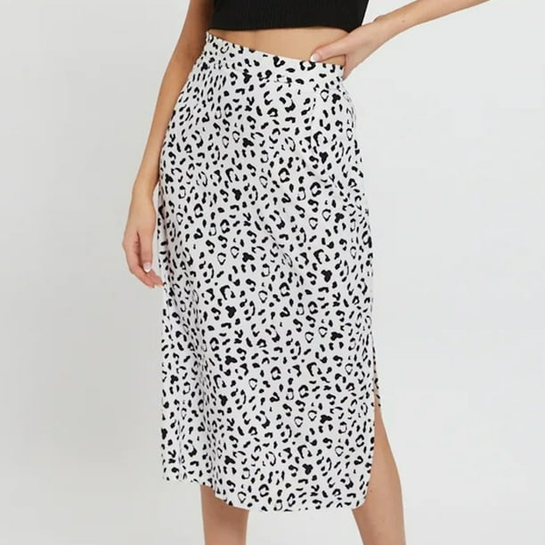 Falda Larga Casual Falda básica con estampado de leopardo Ranura lateral Traje de fiesta de noche con cremallera para mujer (Blanco XL) Cgtredaw para Mujer Blanco T XL