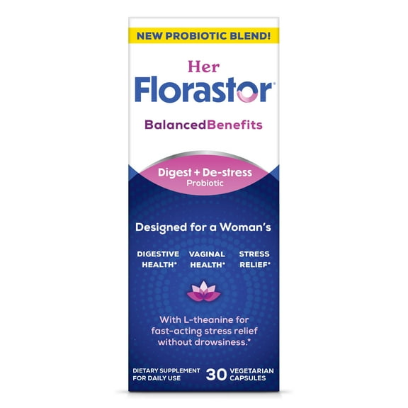Florastor Her Digest and De-Stress Women's Probiotic and Stress Relief Supplement