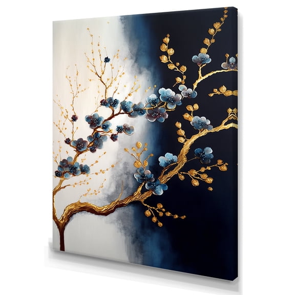 Designart Blue Cherry Blossom Branch VI Canvas Wall Art
