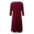 thumbnail image 4 of Bramtres Midi Dresses,Vacation Dresses,Women's Fashion Casual Solid Dress Round Neck Long Sleeve Mid Calf Swing Dress,Long Sleeve Dress,Modest Dresses,Fit and Flare Dress,Red Dress,S, 4 of 4