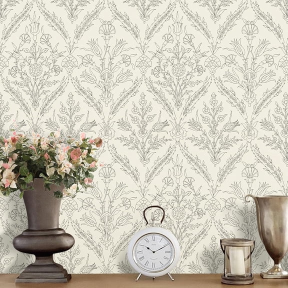 Vintage Peel and Stick Wallpaper Beige Contact Paper 16.9inch x 118.1inch Boho Wallpaper Floral Contact Paper Leaf Self Adhesive Removable Wallpaper for Bedroom Bathroom Decorative Vinyl