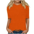 thumbnail image 2 of Herrnalise Womens Fashion Spring Summer Half Sleeve Tops 2024 Short Sleeve Sweaters Solid Color Crew Neck Lightweight Thin Knit Clothes Blouse Shirts Orange-M, 2 of 5