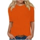 thumbnail image 3 of Camisas Sentuca de manga 3/4 para mujer 2024, blusas casuales lisas con cuello redondo, naranja M, 3 of 5
