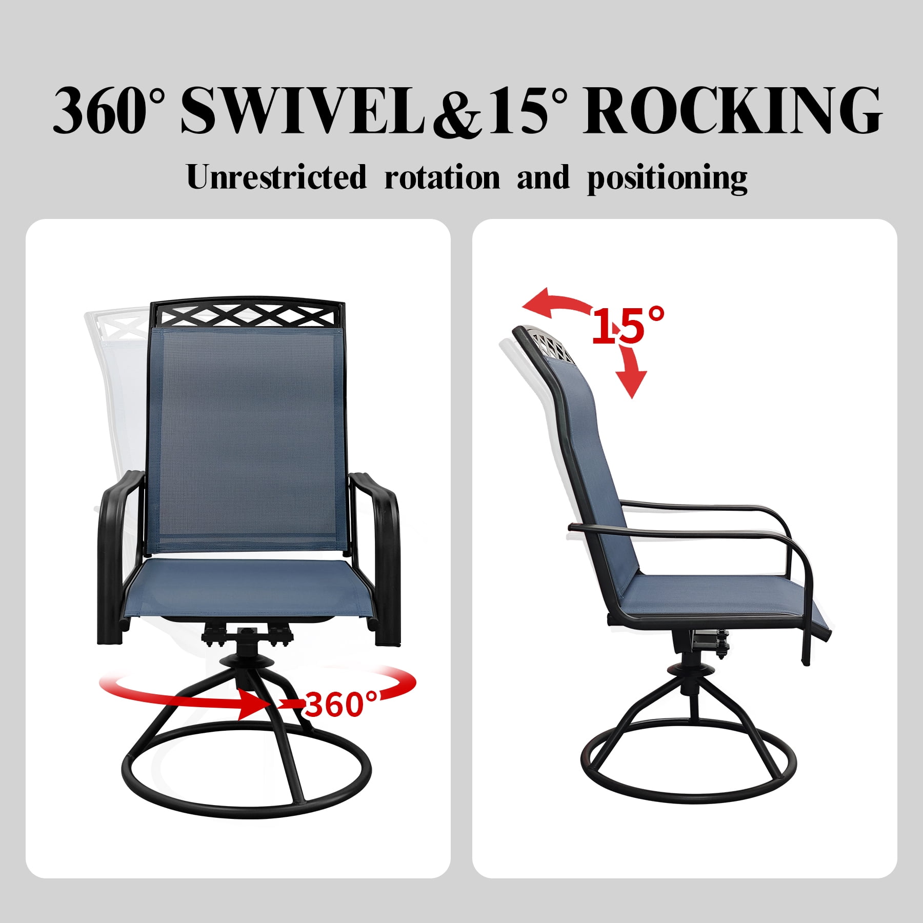 Patio Swivel Dining Chairs Set of 2,Outdoor Swivel Rocker Patio Chairs with All Weather Textilene High Back Metal Frame,for Backyard, Porch, Garden & Lawn (Blue)