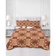 thumbnail image 2 of Quilts Queen Size Bedding Set, Orange Brown Flowers Reversible Summer Quilt 3 Pieces, Farmhouse Retro Abstract Floral Lightweight Bedspreads Coverlets with 2 Pillow Shams for All Seasons, 2 of 5