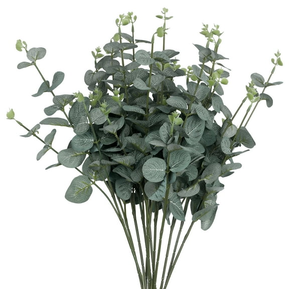 Unique Bargains 12pk Artificial Greenery Stems Faux Trees Leaf Fake Plants Greenery Green