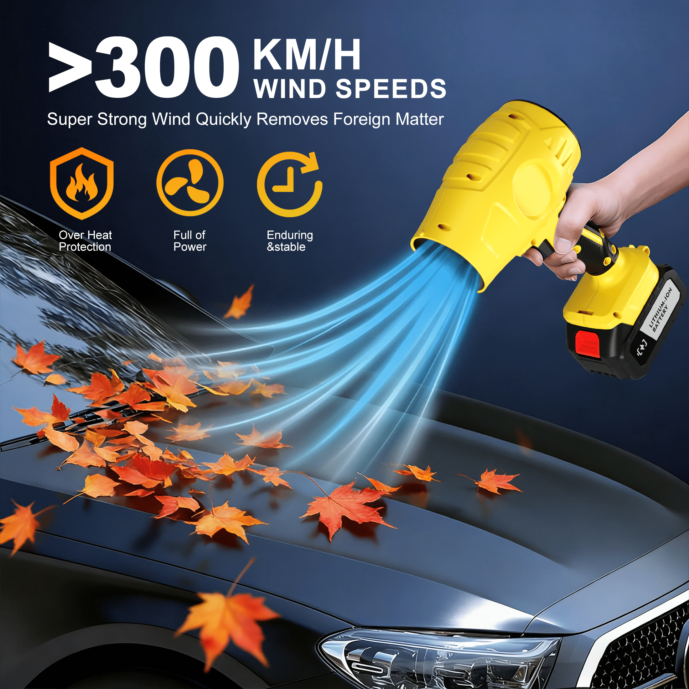Brushless Cordless Leaf Blower 2 Batteries, Portable Dust Cleaner Handheld Blower Air Duster for Patio Cleaning, Lawn Care, Drying, Camping Yellow