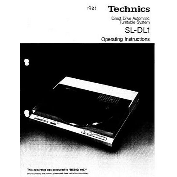 Instruction Manual ONLY for Technics SL-Dl1 Turntable Owners Instruction Manual REPRINT