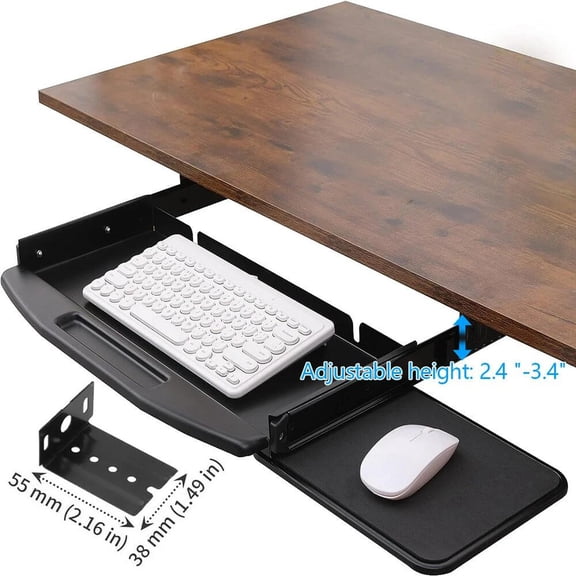 Steel Keyboard Tray Under Desk Drawer Sliding Pull Out w/360° Mouse Tray 22"x16"