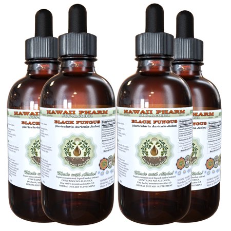 Black Fungus (Auricularia Auricula-Judae) Glycerite, Dried Fungus Alcohol-Free Liquid Extract, Hei Mu Er, Glycerite Herbal Supplement 4x4 oz