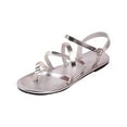 thumbnail image 2 of Summer Sandals for Women Footbed Solid Color Open Toe Slip-On Comfortable Flat Sandals Slippers With Buckle for Women Beach Vacation Holiday Vintage Fashion Silver 6, 2 of 8