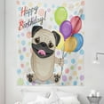 thumbnail image 1 of Birthday Tapestry, Animal Dog Smiling Pug with Party Balloons Greeting Card Inspired Design, Fabric Wall Hanging Decor for Bedroom Living Room Dorm, 5 Sizes, Multicolor, by Ambesonne, 1 of 1