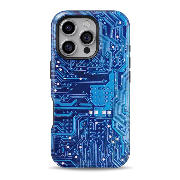 DesignSkinz Scratch-Resistant Hard Slim Case Compatible with iPhone 16 (Compatible with MagSafe) - Blue Circuit Board V1