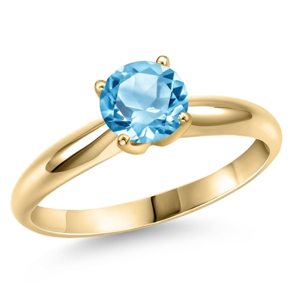 Gem Stone King 14K Yellow Gold Swiss Blue Topaz Engagement Ring for Women | 1.65 Cttw | Round 7MM | Gemstone November Birthstone | Size 9