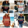 thumbnail image 2 of Women's Pullover Sweatshirt Patchwork Print Quarter Zip Plain Striped Elegant Warm Classic Long Sleeve V Neck Regular Tops Casual Home Work Fall Winter | CSEONE,Coffee 2XL, 2 of 8