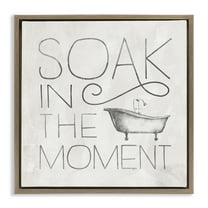 Stupell Industries Vintage Bathroom Soak Phrase Typography Painting Brown Floater Framed Canvas Art Print Wall Art, 18 x 18