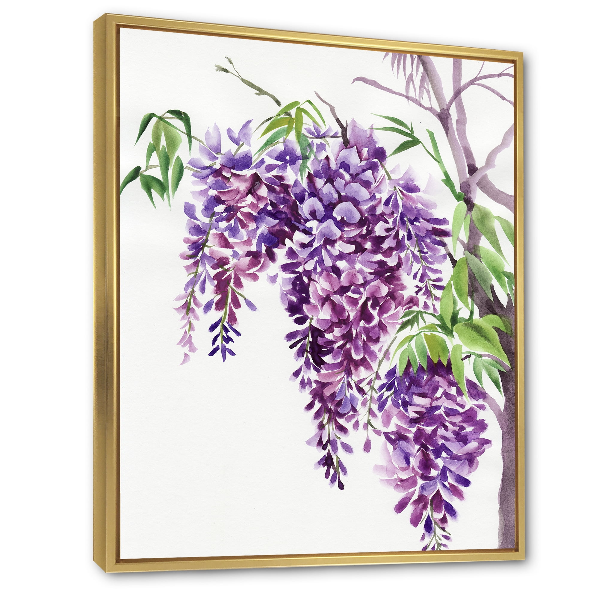 Designart 'Wisteria Purple Branches' Traditional Framed Canvas Wall Art Print
