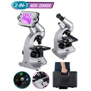 LAKWAR LCD Digital Microscope 2000X Biological Microscope with Camera Screen Slides Set for Kids Students Adults School Laboratory Home Science Education