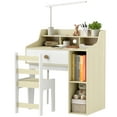 thumbnail image 1 of Qaba Kids Desk and Chair Set with Storage Shelves, Drawer, White, 1 of 10
