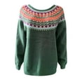 thumbnail image 5 of Womens Fair Isle Knit Sweaters Winter Striped Casual Loose Long Sleeve Tops Striped Sweater Women Green XL, 5 of 6