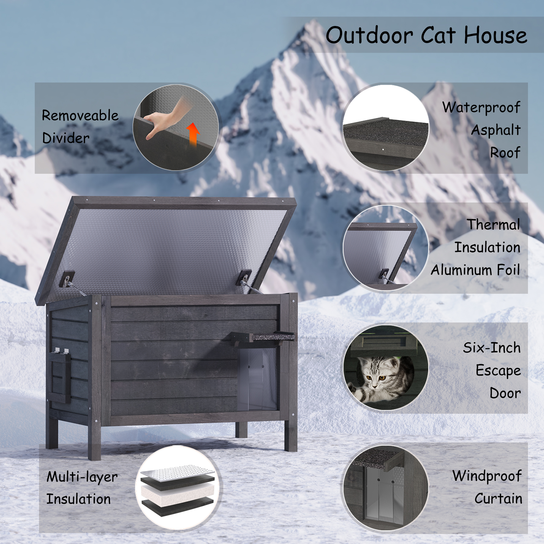 Outdoor Cat House Weatherproof, Insulated Feral Cat Shelter with Thermal Foil Lining