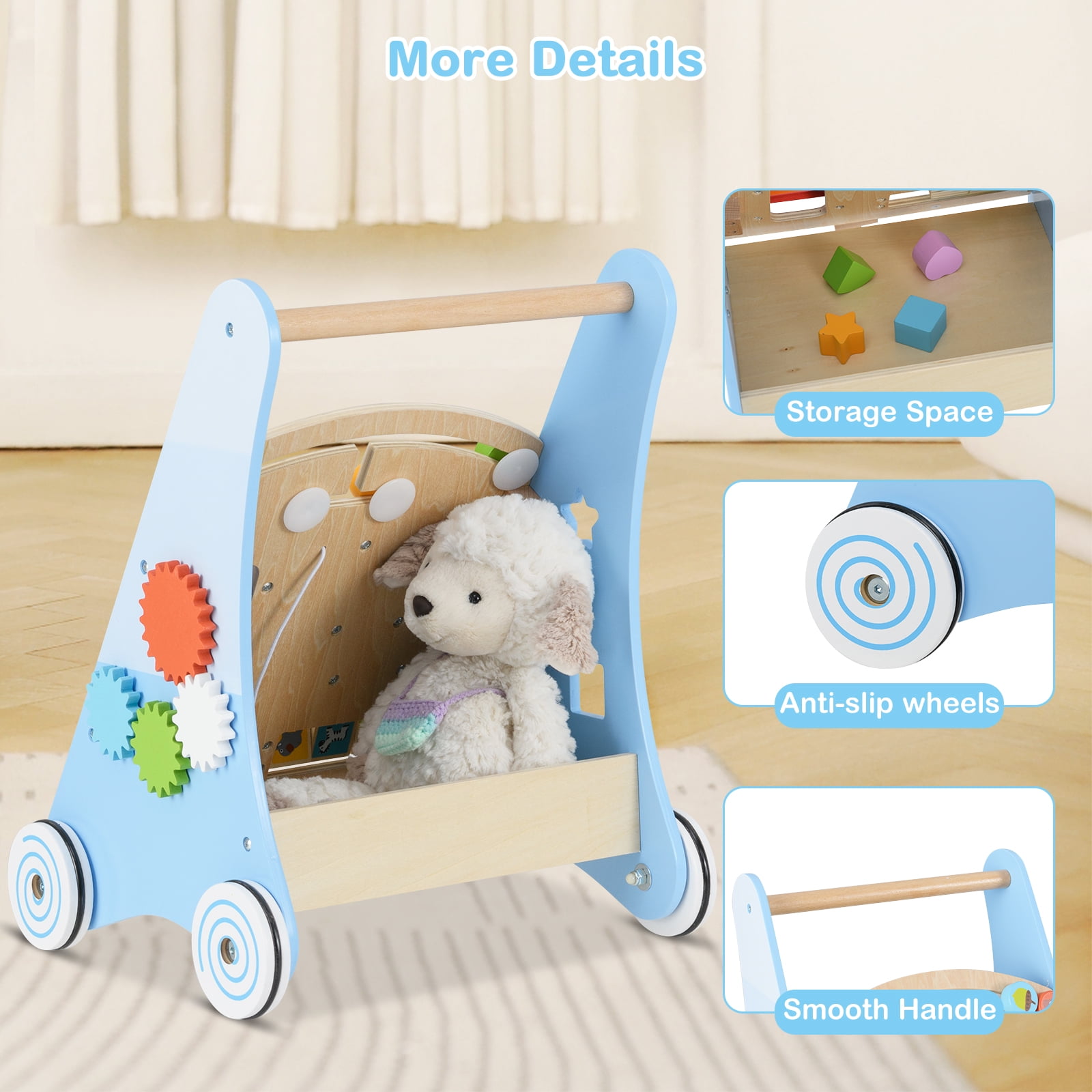 INFANS Wooden Baby Walker, Montessori Walker with Multiple Activity Toys, Storage, Push Walker Toys for Infant Learning to Walk, Sit to Stand Walker for Boys Girls Aged 1+ Years
