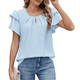 thumbnail image 3 of Blusas de Verano para Mujer, con Volantes, Corta, Cuello Redondo, Informales, Plisadas Al Frente, Básicas. Azul XXL, 3 of 9