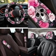 thumbnail image 4 of Uorisanigo Skull Rose 14 Pack Car Seat Covers Sets Car Steering Wheel Cover and Cars Headrest Cover Auto Armrest Cover Water Cup Pad Auto Seat Belt Cover Personalized Soft Fit for Cars SUVs, 4 of 6