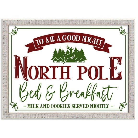 North Pole Bed and Breakfast 15" x 21.5" Framed Christmas Wall Decor Art Print Sign Poster in a