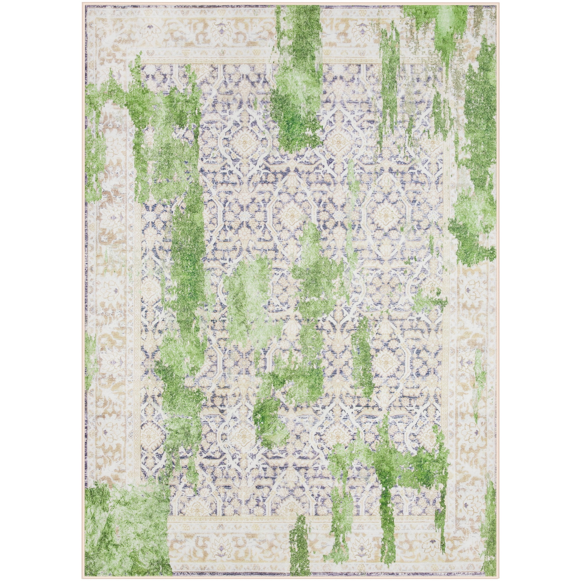 Wondo 4x6 Modern Abstract Area Rugs - Green Low Pile Washable Carpet for Living Room, Bedroom, Nursery, Office, Kitchen - Non-Slip Stain Resistant Soft Rug for Indoor Use