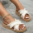 thumbnail image 3 of Women's Beach Slides Sandals White Ripped Canvas Platform Slip on Dress Slippers Flat Summer Shoes, 3 of 6