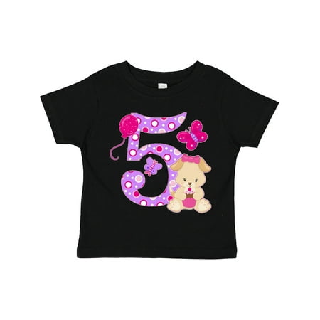 

Inktastic Fifth Birthday with Cute Puppy and Butterflies Gift Toddler Boy or Toddler Girl T-Shirt