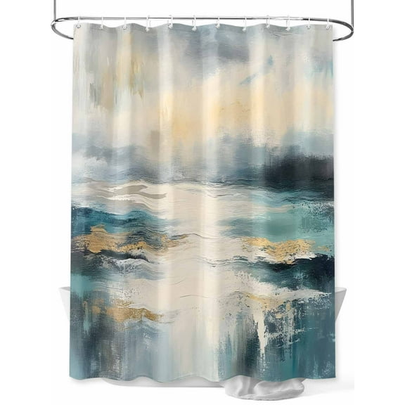 Fsddascl Abstract Turquoise Gold Shower Curtain Set - 54" x 78" Washable Bathtub Curtain with 12 Hooks, Modern Oil Painting Ocean Waterproof Fabric Stall Shower Curtains for Bathroom/Bathtub Décor