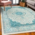 thumbnail image 3 of Vintage Decorative Rug, Oriental Design Curlicue Swirly Motives with Retro Details Victorian Art, Quality Carpet for Bedroom Dorm and Living Room, 6 Sizes, Sea Blue and Salmon, by Ambesonne, 3 of 4