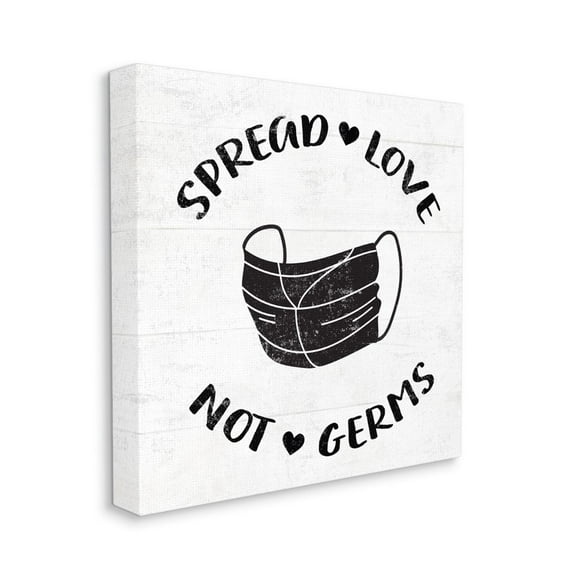 Spread Love Not Germs Face Mask Self-Care Typography Gallery-Wrapped Canvas Print Wall Art, 17x17