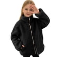 thumbnail image 1 of Liyamei Children's Solid Color Double Zipper Fleece Jacket Black 7-8 Years, 1 of 5