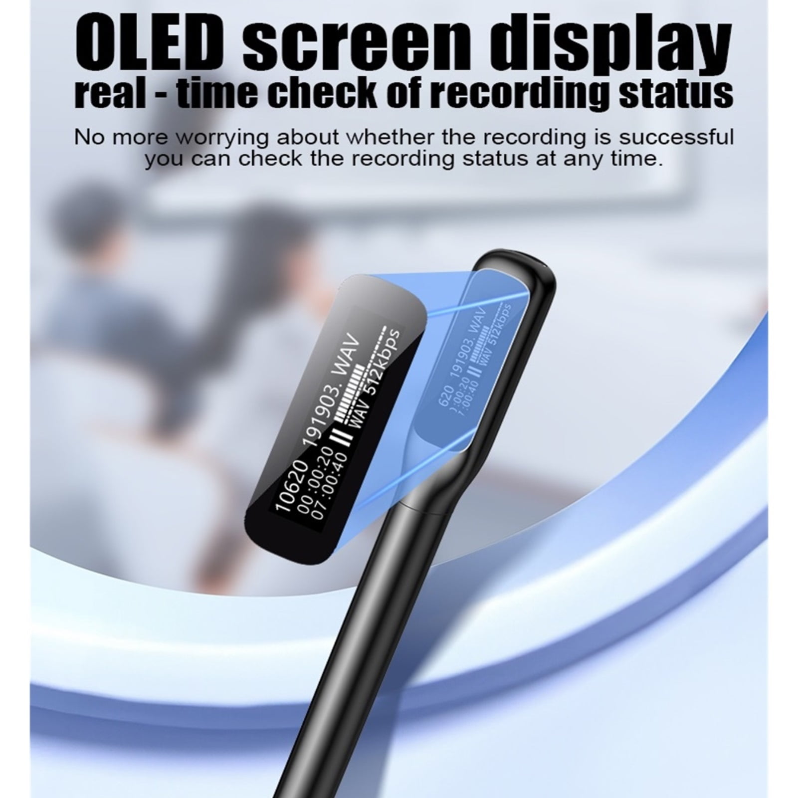 Shaped Voice Recorder, Voice OLED Screen, Direct - to Phone for Transfer/Store/Text, Meeting