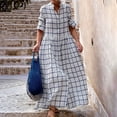 thumbnail image 2 of IROINNID Dress Shirt for Women Turn Down Collar Loose Lattice Long Sleeve Long Dress Savings,Blue, 2 of 6
