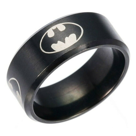 Batman Shield Logo Black Band Stainless Steel Ring Size 11