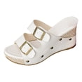 thumbnail image 5 of Rokment Womens Double Buckles Wedge Dressy Slides Sandals 2026 Trendy Casual Studded Espadrilles Platform Chunky High Heels Dress Slip on Summer Shoes for Ladies White Size 7, 5 of 6