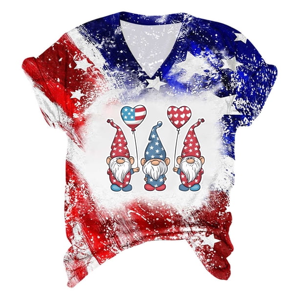 Camiseta de Manga Corta con Cuello en V Impresa para el Día Del Independiente, Camisetas con Cuello en V para las Mujeres